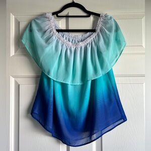 Women’s Stylus Ombré Blue On/Off Shoulder Top!